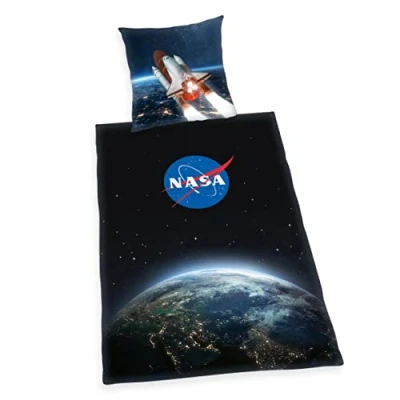 Imagen de Herding NASA Juego de Ropa Cama, Funda Almohada 70 x 90 cm, nórdica 140 200 con Cremallera Suave, 100% algodón/Renforcé, Color Negro