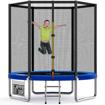 Imagen de Devoko Cama Elástica Exterior para Niños Ø 183/228/305/366/427 cm, Trampolines con Malla de Zapatos, Escalera, Red Seguridad, Capacidad Carga 50 kg