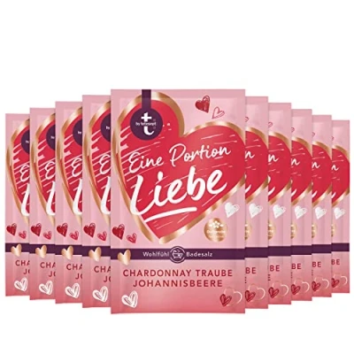 Imagen de t: by tetesept Aditivo de baño con una porción amor, cristales en polvo finos uva Chardonnay y grosella Sales mimadas Regalo para los sentidos Pack 10 unidades (10 x 60 g)
