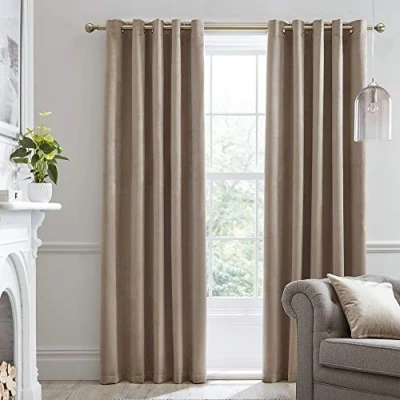 Imagen de Laurence Llewelyn Bowen Montrose Par de Cortinas Opacas Terciopelo con Ojales, Tela, Lino, 117 cm Ancho x 137 Largo
