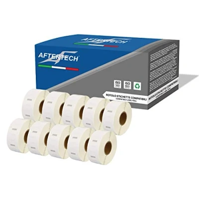 Imagen de Aftertech 10 x 2525 25 mm Rollos de etiquetas adhesivas compatibles (750 etiquetas/rollo = 7500 totales) para Dymo LabelWriter Seiko SLP etiquetadoras impresoras S0929124