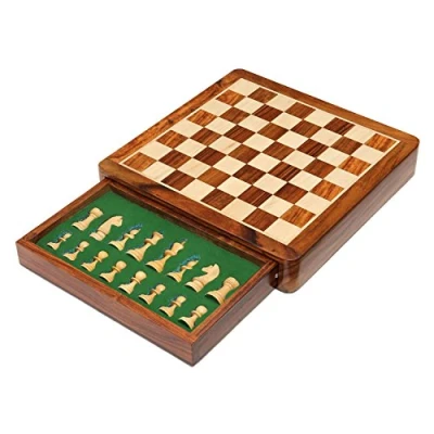 Imagen de StonKraft ajedrez magnético de Madera con cajón Almacenamiento Juego Tablero Viaje (12 x 12 Pulgadas Plana)