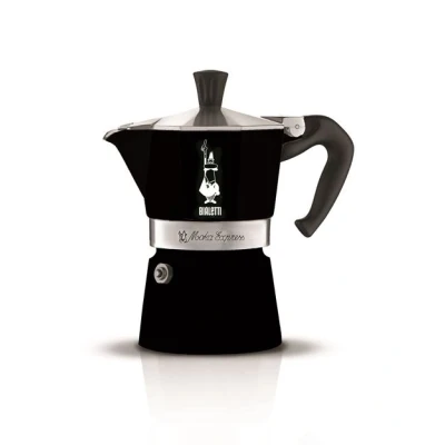 Imagen de Bialetti Moka Color: icónica cafetera espresso para estufa, hace café italiano real, Tazas Pot 3 (130 ml), aluminio, Negro,
