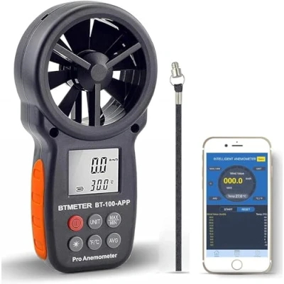 Imagen de BTMETER anemómetro digital de velocidad del viento mano, medidor inalámbrico Bluetooth para frío, velocidad, monitor temperatura BT 100APP