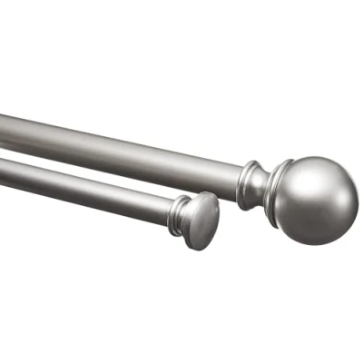 Imagen de Amazon Basics Barra de cortina doble, 2,54 cm, con terminales redondos, 183 a 366 Níquel