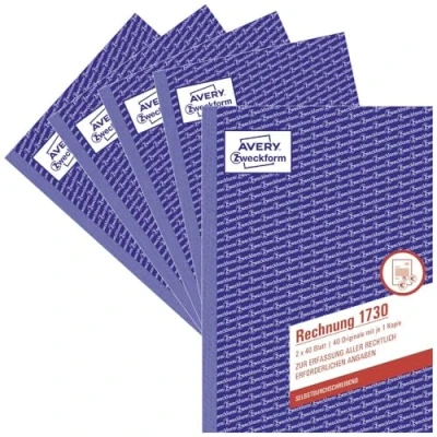 Imagen de Avery Dennison 1730 5 Cuaderno de facturas (A5, unidades, 2 hojas por factura, 40 hojas)