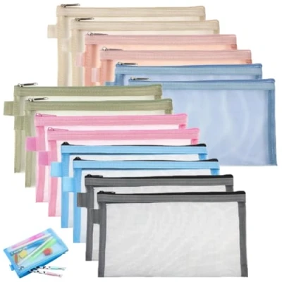Imagen de SAIJIAN 14 Piezas Estuche para Lápices Bolso de Malla con Cremallera Bolsa Almacenamiento Papelería Bolsas Cosméticos Material Oficina