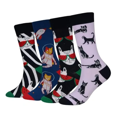 Imagen de Cansok calcetines de Sandía Gato becerro la tripulación novedad hombre 4 pares