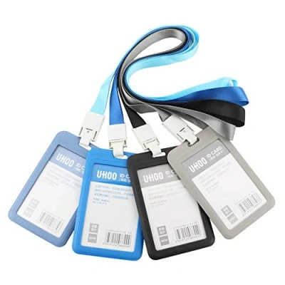 Imagen de GTIWUNG 4 Pcs Funda de Tarjeta Identificación, ID Titular Tarjeta, Vertical Etiqueta Nombre Insignia Card Holders, Badge Holder and Neck Lanyard (Azul Marino, Azul Claro, Gris, Negro)