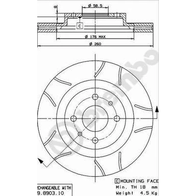 Imagen de BREMBO MAX LINE 09.8903.75 Disco de freno 260 20 4 ranurado, ventilación interna revestido con tornillos LADA: Kalina Berlina, 110