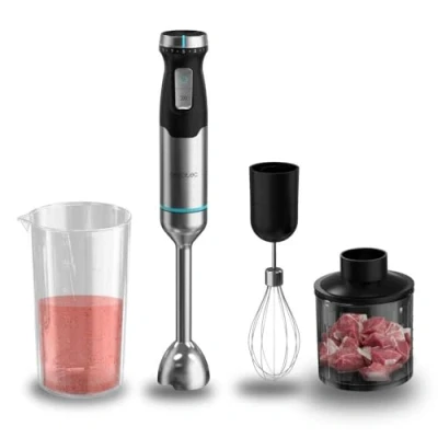 Imagen de Cecotec Batidora de Mano Power Pulsar 2300MAX Cream&amp;Crush. 2300W Potencia Máxima, Cuchillas 4 Hojas Acero Inox, Pie XL, Vaso 700ml con Tapa, Picadora y Varilla Montaclaras