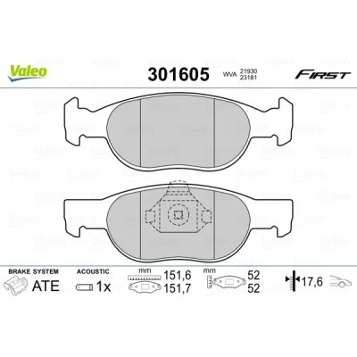 Imagen de VALEO 301605 Juego de pastillas freno FIRST Eje delantero con contacto avisador desgaste sin chapa antichirridos FIAT: Punto II Hatchback