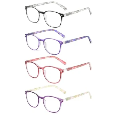 Imagen de JM 4 Pack Gafas de Lectura Cuadrados, Cómodas Presbicia Para Mujer, Bisagra Resorte Color Mixto +2.0