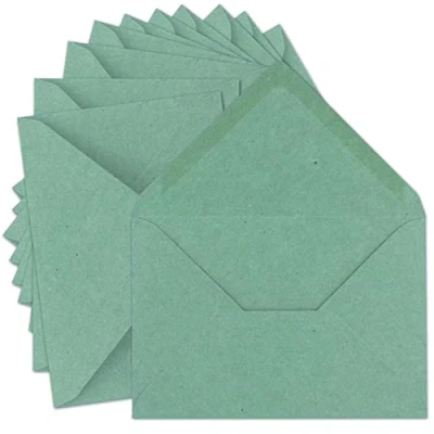 Imagen de 50 sobres vintage DIN C5 de papel kraft 120 g m² 157 x 225 mm Reciclaje verde eucalipto Solapa puntiaguda con pegamento húmedo UmWelt by GUSTAV NEUSER