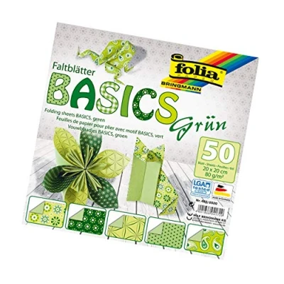 Imagen de Folia papiroflexia/Origami Papel de 80 G/m², 50 Unidades, Varios diseños, Color Basics 20x20cm grün