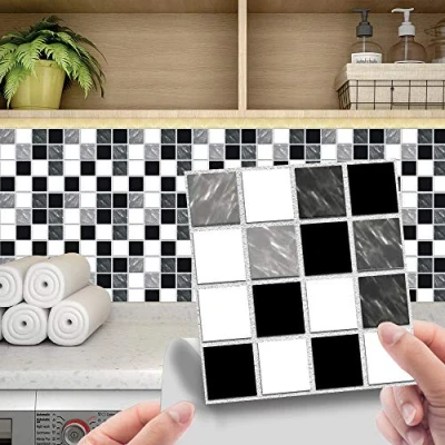 Imagen de 24 azulejos adhesivos de pared vinilo 15 x cm, impermeables, PVC, autoadhesivos, para decoración cocina, salón, baño