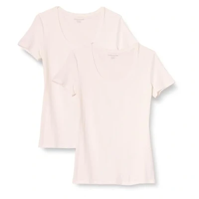 Imagen de Amazon Essentials Camiseta de Manga Corta con Cuello Redondo y Corte Clásico (Disponible en Tallas Grandes) Mujer, Pack 2, Blanco, L