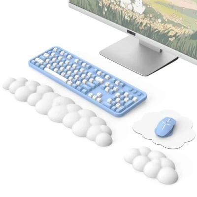 Imagen de MoKo Reposamuñecas de Nube, Juego Ergonómico con Alfombrilla Teclado y Ratón, Espuma Memoria, Soporte Muñeca para Oficina, Juegos, Ordenador, Portátil, Blanco