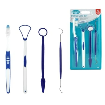 Imagen de SRV Hub® Kit de cuidado dental 4 piezas: juego herramientas limpieza bucal, palillo dental, espejo limpiador lengua y cepillo dientes, perfecto para niños mayores 3 años