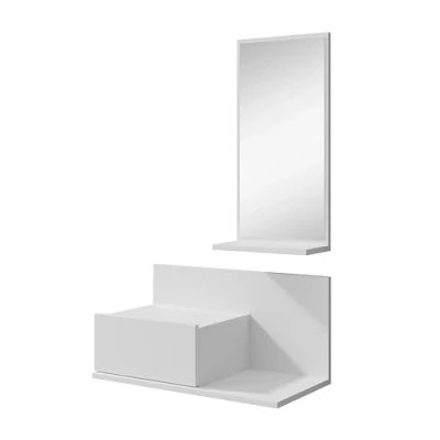 Imagen de MB Muebles Bonitos Recibidor con Espejo y Cajón Mueble Entrada: Ancho 60 x Alto 29,5 Profundo 30cm Espejo: 60cm Melamina Color Blanco Mate Modelo Isabela