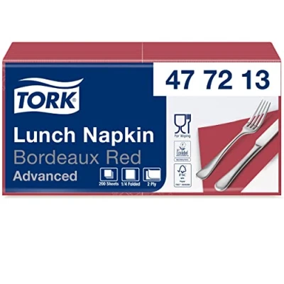 Imagen de Tork 477213 Lunch/Servilletas para almuerzo / 10 paquetes x 200 unidades (2000 servilletas) color rojo burdeos 2 capas 33 32,6 cm/Advanced