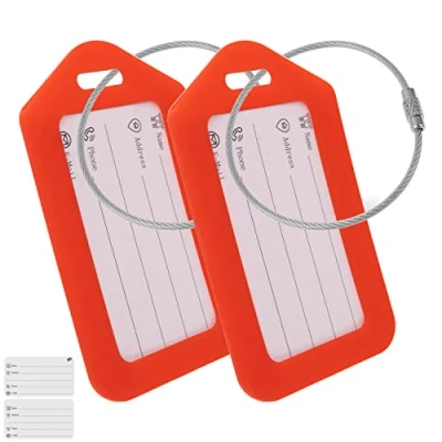 Imagen de etiqueta de equipaje premium con dirección, 2 piezas, en rojo, plástico duro, para viajes avión, cruceros, etc., equipaje, nombre,