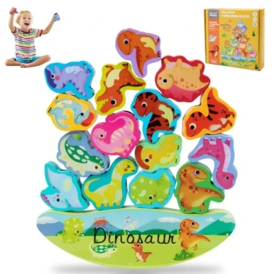 Imagen de LDBKLGHJ Juego de Apilamiento Madera Equilibrio Dinosaurios, Balanceo Bloques Educativos, Juguete Montessori motricidad apilable clasificación para niños