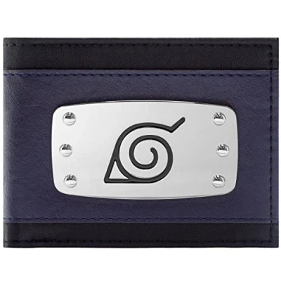 Imagen de Shinobi Ninja Village Hidden in The Leaves Diadema Emblema de Metal Insignia Billetera/Cartera Bi Fold para ID &amp; Tarjetero, Azul