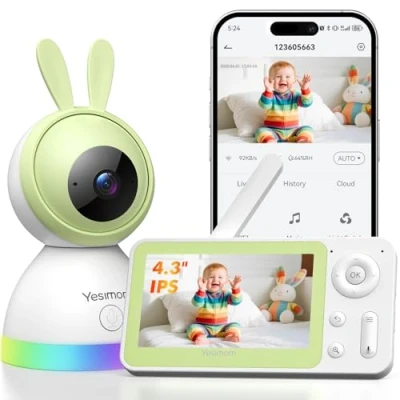 Imagen de YESIMOM Camara Vigilancia Bebe, 360 PTZ Vigilabebes con App Movil, 4,3&quot; Pantalla IPS, Luz Nocturna Colorida, Seguimiento Automático, Alarma de Área, Audio 2 Vías, Zoom 4X