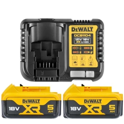 Imagen de Paquete Doble de baterías Iones Litio DEWALT B DCB184 5.0ah 18v XR + Cargador DCB115, Color Amarillo.