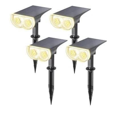 Imagen de Linkind Luces Solares LED Exterior Jardin, Foco Solar con Sensor de Luz, Blanca Cálida 3000k 650lm, Lámpara Impermeable IP67 para Iluminación Caminos, Patio, Terreza y Camping (4 Piezas)