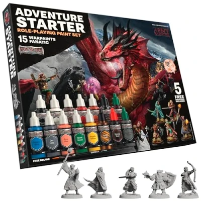 Imagen de The Army Painter, GameMaster Adventure Starter Paint Set, 15 x 18 ml Pinturas Acrilicas incl. 1 Imprimación, 5 Miniatures y Pincel Pintura Miniatura para D&amp;D &amp; Warhammer Figuras