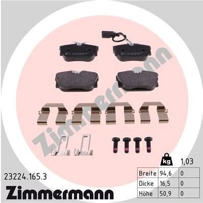 Imagen de ZIMMERMANN 23224.165.3 Juego de pastillas freno con contacto avisador desgaste tornillos Foto correspondiente a la entrega, muelle