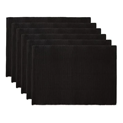 Imagen de DII Basic Everyday Juego de manteles Individuales Acanalados 100% algodón, 13 x 19 Pulgadas, Negro, 6 Piezas