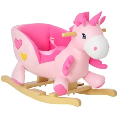 Imagen de HOMCOM Caballito Balancín para Bebés 18 36 Meses Caballo en Forma de Unicornio con Música Cinturón Seguridad Manillar y Reposapiés Carga 30 kg 65x35x45 cm Rosa