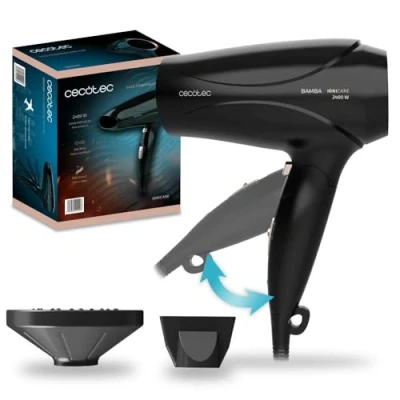 Imagen de Cecotec Secador de Pelo Ionico Bamba IoniCare 5450 Power&amp;Go Pro Fire. 2400 W Potencia, Ion real, Gran caudal y Función aire frío, Incluye Difusor, Negro con detalles en Bronce
