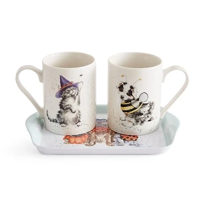 Imagen de Royal Worcester Wrendale Deigns Juego de taza y bandeja para perro gato Halloween