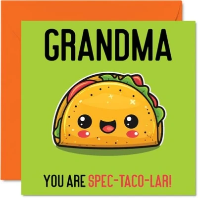 Imagen de tarjetas de cumpleaños para abuela, Spec Taco lar, divertida tarjeta feliz abuela parte nieto, nieta, regalos gran cumpleaños, felicitación broma 145 mm x