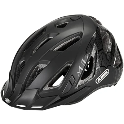 Imagen de ABUS casco urbano Urban I 3.0 para bicicleta con luz trasera, visera y cierre magnético hombre mujer negro estampado, talla S