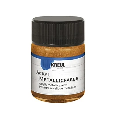 Imagen de Kreul 77583 pintura acrílica metálica, 50 ml, cristal en bronce dorado, glamurosa con efecto metálico a base de agua, cremosa opacidad, secado rápido y resistente al agua