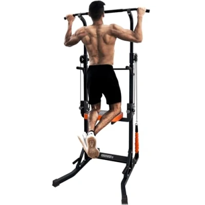 Imagen de ONETWOFIT Power Tower Pull Up Bar Station Assistive Trainer, Multifunción, estación de inmersión ajustable para entrenamiento en el gimnasio casa, fuerza (Power NEGRO 1)