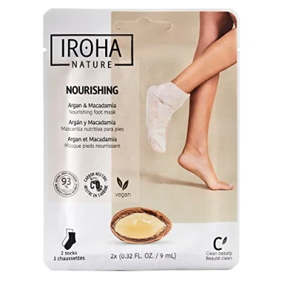 Imagen de IROHA NATURE Calcetines Nutritivos con Aceite de Argán y Macadamia Tratamiento Intensivo para Pies Secos Deshidratados Efecto Flash, Naturales 100% Vegano