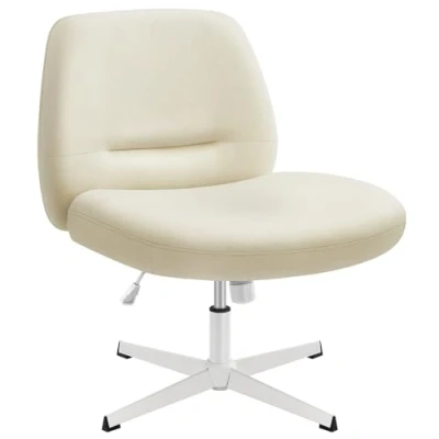 Imagen de SONGMICS HOME Silla de Oficina, Estilo Contemporáneo con Base en Cruz, Asiento Ancho y Cómodo, Altura Ajustable, Giratoria, Tela Lino Algodón, Blanco Crema OBG046W01