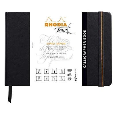 Imagen de Clairefontaine 116122C Un bloque encolado con cabeza Rhodia Calligrapher Pad de 50 hojas papel sintético japonés liso natural, 16 x 21 cm, 130 g (formato retrato), color Negro 21x14,8 cm