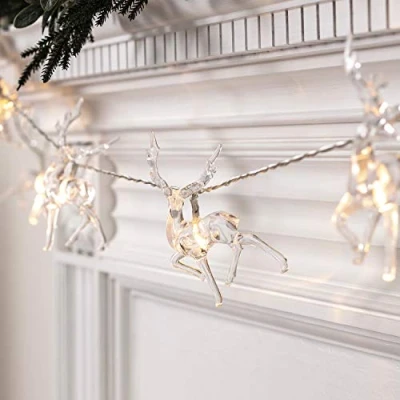 Imagen de Lights4fun Guirnalda a Pilas de 10 LED Blanco Frío y Renos Transparentes