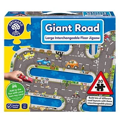 Imagen de Orchard Toys Giant Road Jigsaw Puzzle, Car Track on a Large Floor Play Mat, Make Your Own Tape for Toy Cars, City, Construction, Educational Kids and Toddlers Age 3+