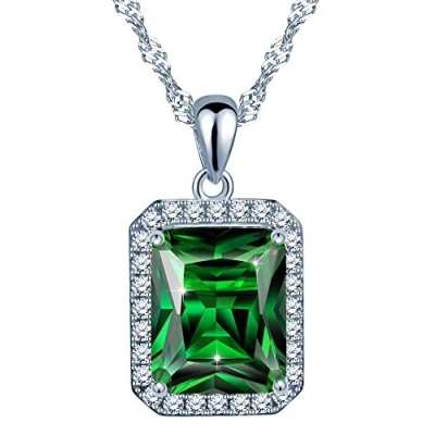 Imagen de Yumilok Collar para mujer madre de plata ley 925 con circonitas sintéticas, verde esmeralda, rectangular,regalo Día la