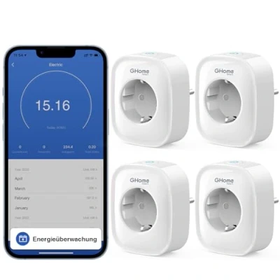 Imagen de GHome Smart Enchufe Inteligente,Smart Plug Consumo de Energía,Compatible con Alexa Google Home,Alexa App Remote Control,Enchufe Wi Fi Voice Control Timer,3680W 16A Solo WiFi 2,4 GHz 4Pack
