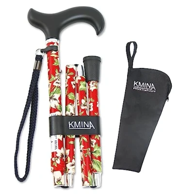 Imagen de KMINA Pro Bastones Plegables para Mayores, Mayores Mujer, Bastón Plegable Mujer Regulable, Extensible, Caminar Ancianos, Flores Rojo.