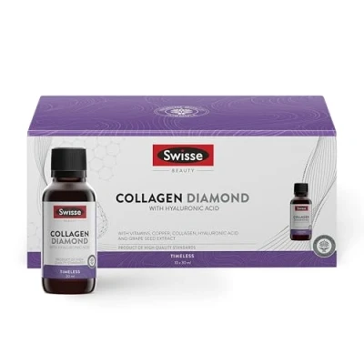 Imagen de SWISSE Collagen Diamond Suplemento Colágeno Ácido Hialurónico con Vitamina C y E, Complemento de Hidrolizado para Beber Vitaminas Reduce Apariencia Arrugas, 10x30 ml Made in Italy